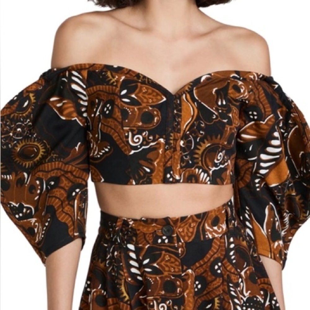 Mara Hoffman off shoulder puff sleeve cropped top 0